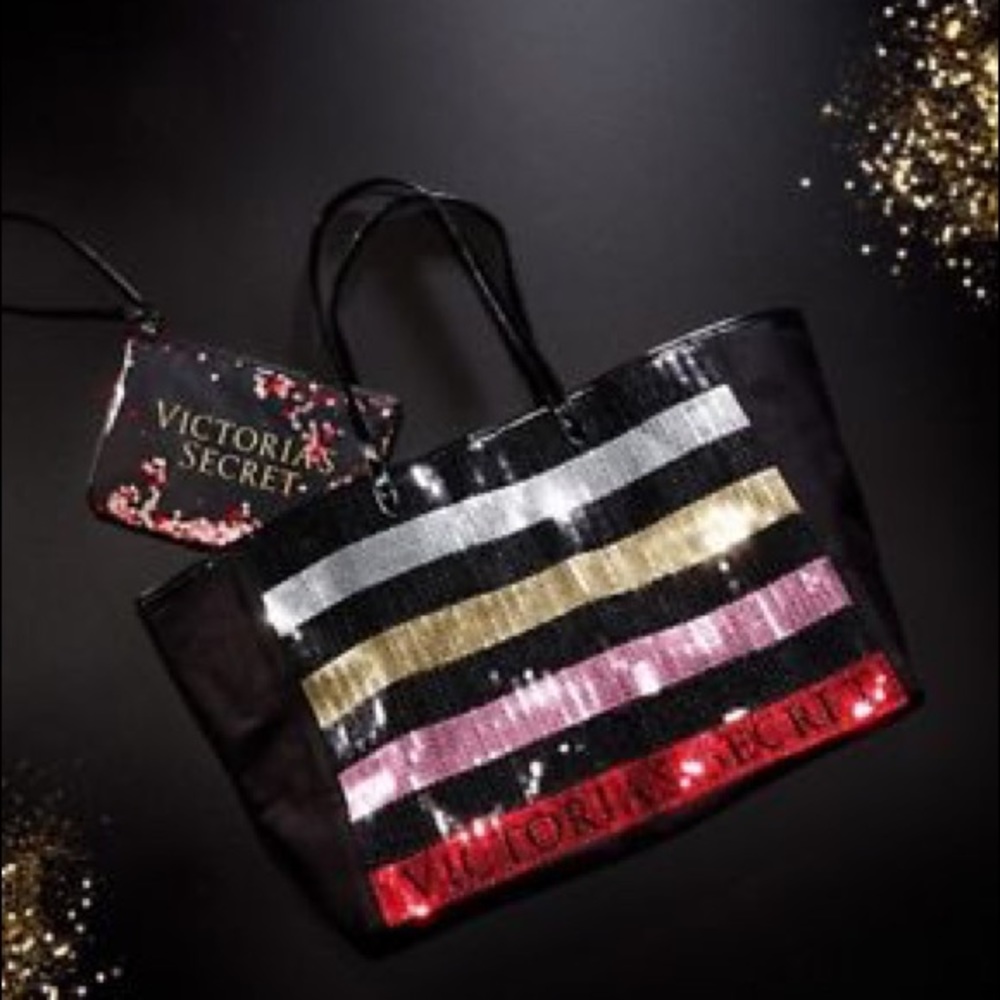 Victoria’s Secret sequin striped tote bag (NWT)